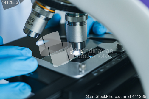 Image of Microscope close-up shot in the laboratory