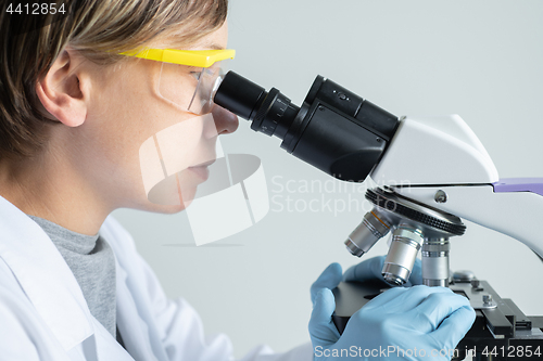 Image of Scientist looking through a microscope