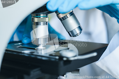 Image of Microscope close-up shot in the laboratory