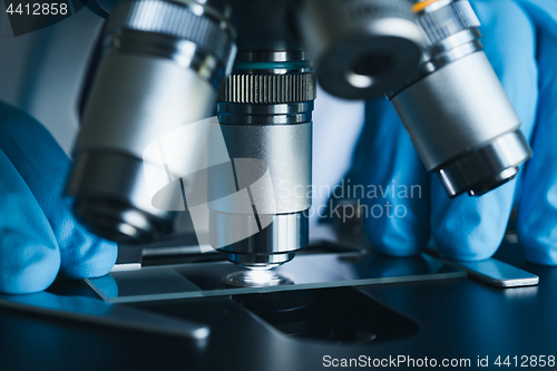 Image of Microscope close-up shot in the laboratory