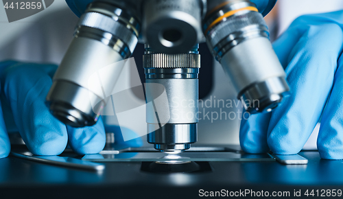 Image of Microscope close-up shot in the laboratory