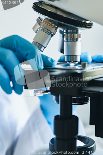 Image of Microscope close-up shot in the laboratory