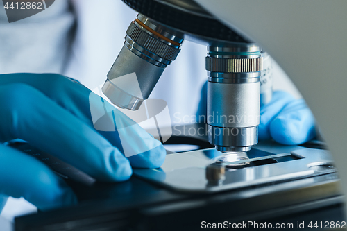 Image of Microscope close-up shot in the laboratory