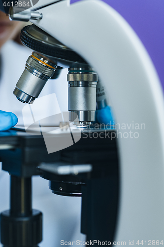 Image of Microscope close-up shot in the laboratory