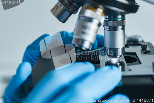 Image of Microscope close-up shot in the laboratory