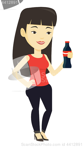 Image of Young woman drinking soda vector illustration.