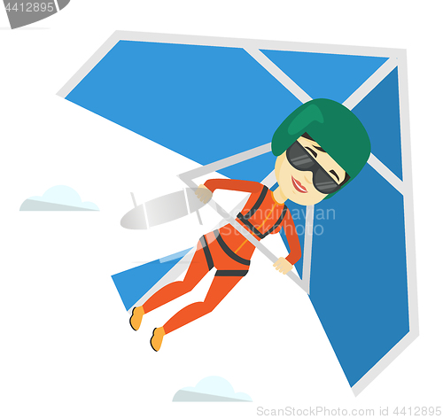 Image of Woman flying on hang-glider vector illustration.