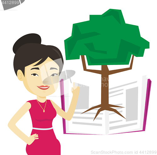 Image of Student pointing at tree of knowledge.
