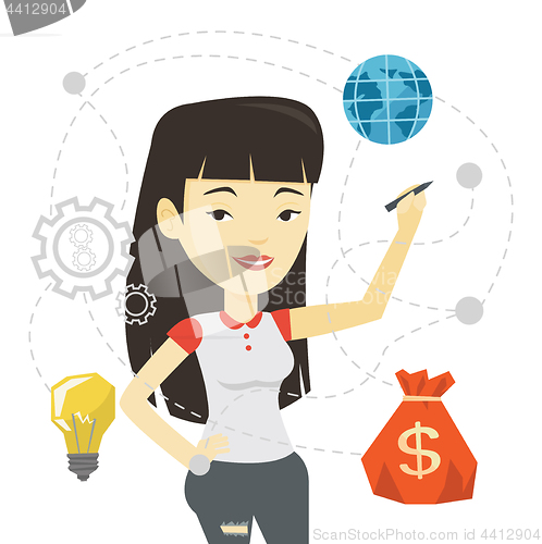 Image of Woman writing cloud computing on virtual screen.