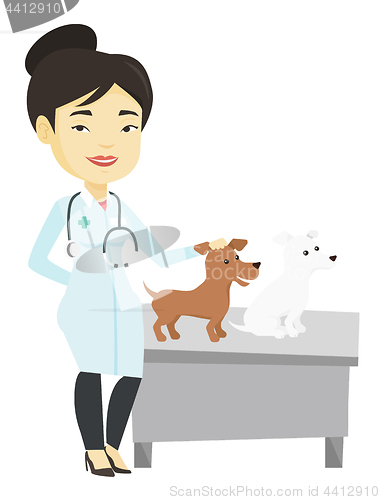 Image of Veterinarian examining dogs vector illustration.