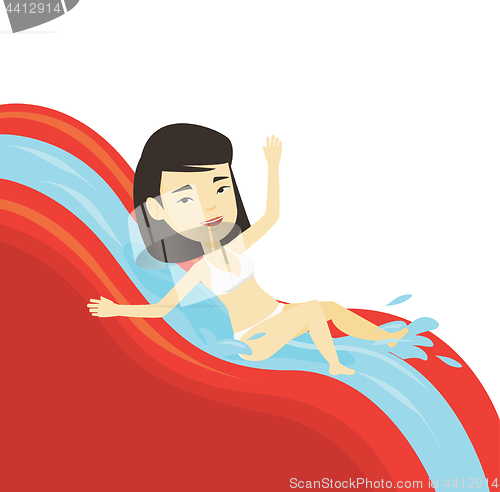 Image of Woman riding down waterslide vector illustration.