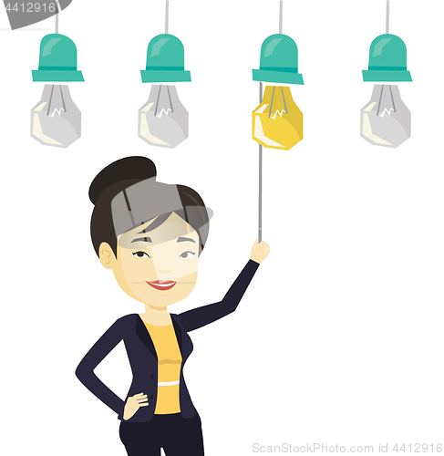 Image of Woman having business idea vector illustration.