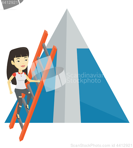 Image of Business woman climbing on mountain.