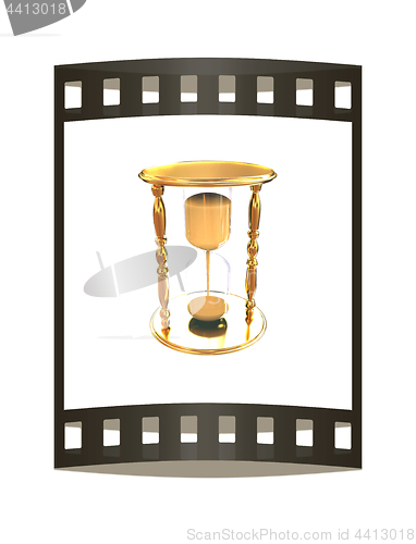 Image of Golden Hourglass. 3d illustration. The film strip.