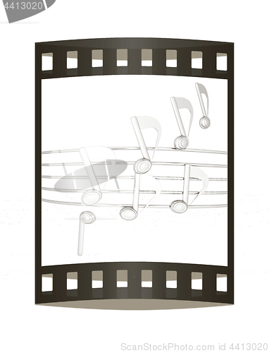 Image of music notes  background. 3D illustration. The film strip.