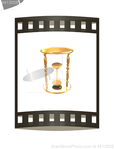 Image of Golden Hourglass. 3d illustration. The film strip.