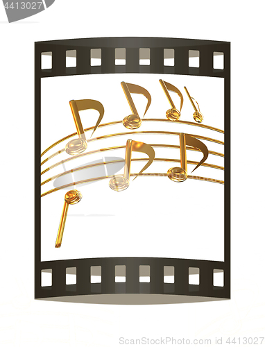 Image of music notes  background. 3D illustration. The film strip.