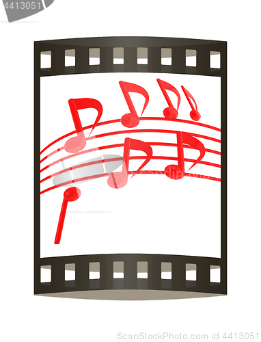 Image of music notes  background. 3D illustration. The film strip.