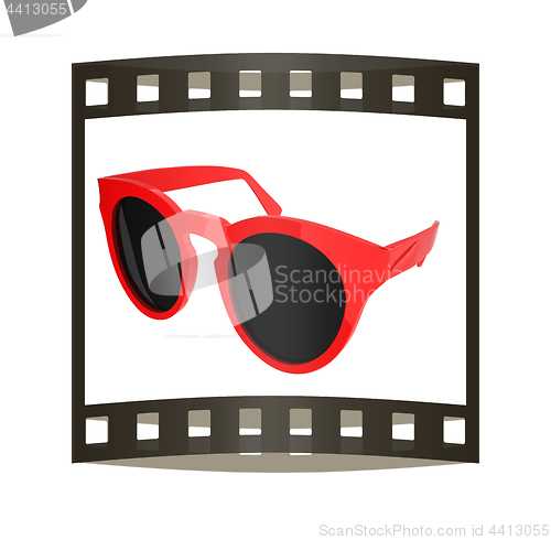 Image of Cool red sunglasses. 3d illustration. The film strip.