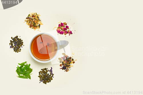 Image of Cup of tea, placer of dry fruit tea