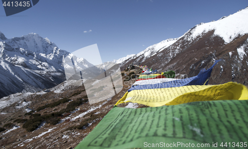 Image of Buddhist prayer flags in Himalayas