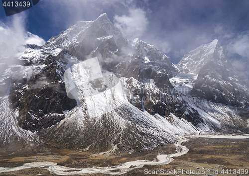 Image of Taboche and Cholatse summits over Pheriche valley in Himalayas