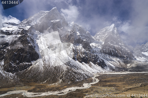 Image of Pheriche valley with Taboche and cholatse summits in Himalayas