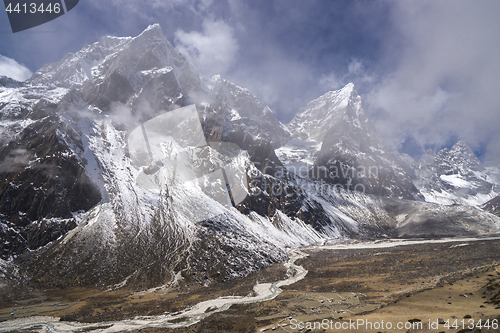 Image of Pheriche valley with Taboche and cholatse summits. Everest base 