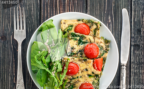 Image of Fritatta on white plate top view