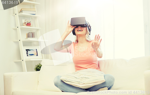 Image of woman in virtual reality headset or 3d glasses
