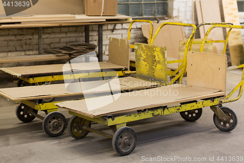 Image of old loaders at furniture factory workshop