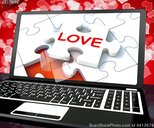 Image of Love Puzzle On Laptop Shows Internet Dating