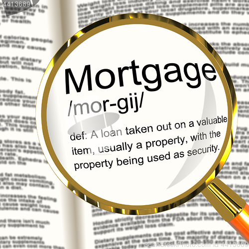 Image of Mortgage Definition Magnifier Showing Property Or Real Estate Lo