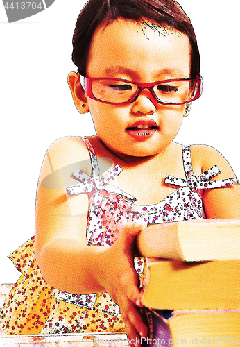 Image of Girl Picking Up A Pile Of Books To Read