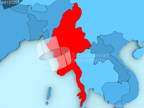 Image of Myanmar on 3D map