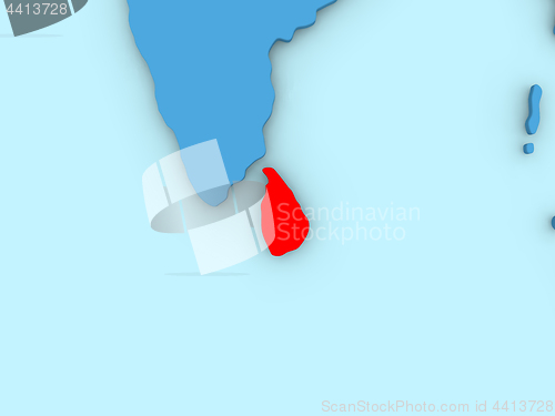 Image of Sri Lanka on 3D map