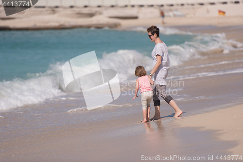 Image of mother and daughter running on the beach