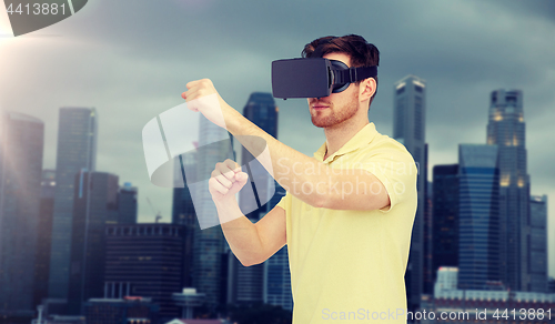 Image of man in virtual reality headset or 3d glasses