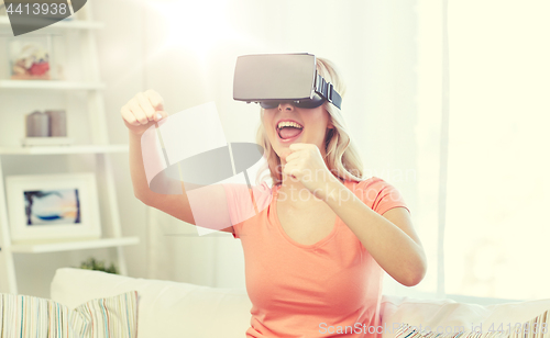 Image of woman in virtual reality headset or 3d glasses