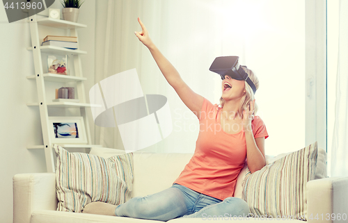 Image of woman in virtual reality headset or 3d glasses