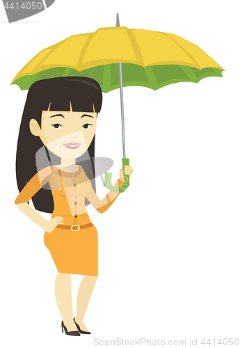 Image of Business woman insurance agent with umbrella.