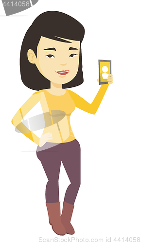 Image of Woman holding ringing mobile phone.