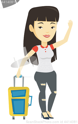 Image of Young woman hitchhiking vector illustration.