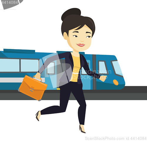 Image of Businesswoman at train station vector illustration