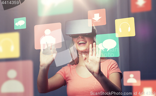 Image of woman in virtual reality headset or 3d glasses