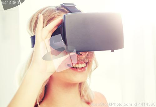 Image of woman in virtual reality headset or 3d glasses