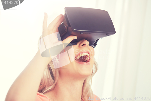 Image of woman in virtual reality headset or 3d glasses