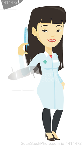 Image of Doctor holding syringe vector illustration.