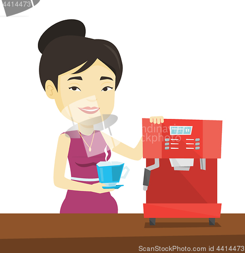 Image of Woman making coffee vector illustration.