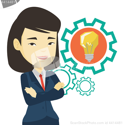 Image of Woman with business idea bulb in gear.